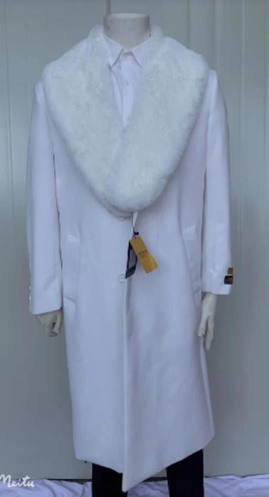 Mens Full Length and Cashmere Overcoat - Winter Topcoats - White Coat