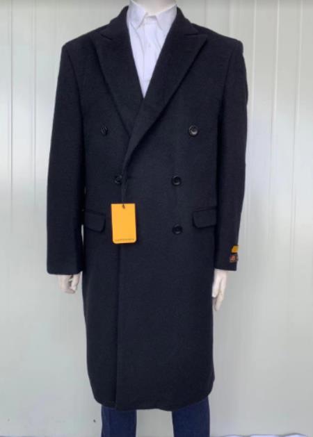 Mens Full Length and Cashmere Overcoat - Winter Topcoats - Black Coat