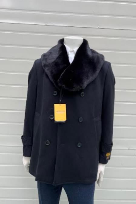 Mens Peacoat With Fur Collar - Coat With Fur Collar