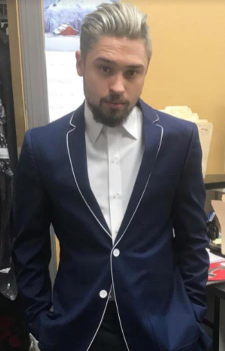 Navy Blue and White Trim Tuxedo With Navy Pants