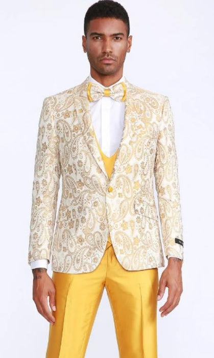 Mens Yellow Blazer - Yellow Sportcoat + Bowtie Four Piece Set Gold