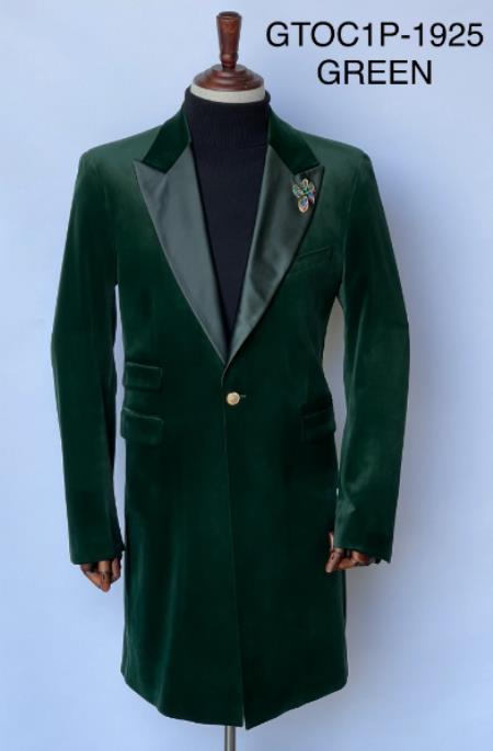 Velvet Long Coat - Velvet Carcoat - Green Coat