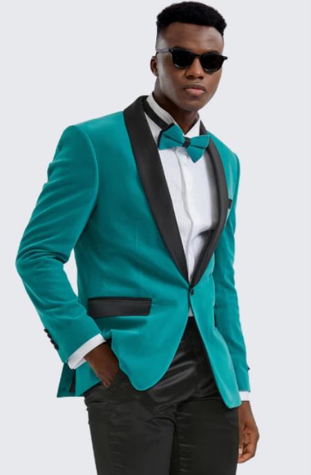 Mens Teal Velvet Tuxedo Jacket Slim Fit Blazer