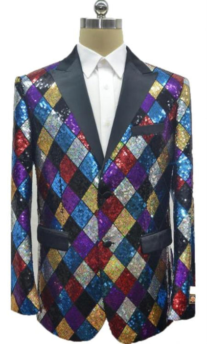 Mens Multi Color Rainbow Sequin Blazer