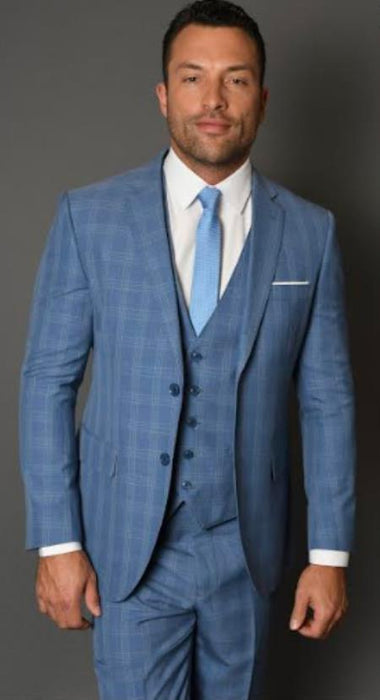 Mens 2 Button Notch Lapel Blue Suit