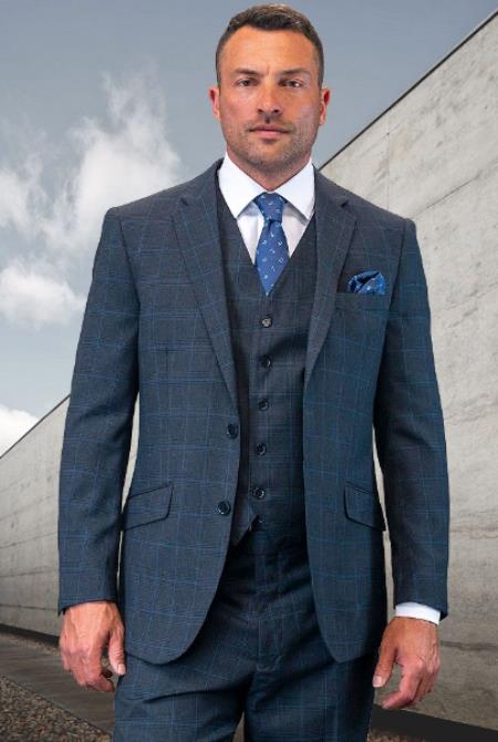 Business Suits - Patterned Suit - 1920s Old School Vintage Suits - Heather Charcoal Suit