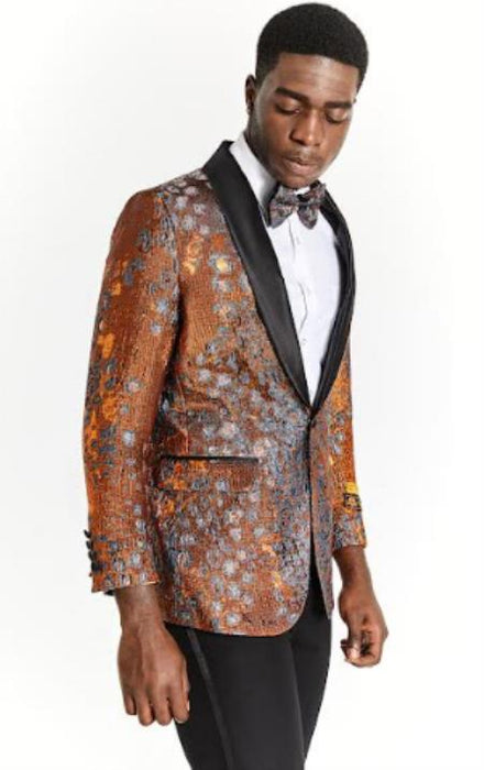 Big And Tall Tuxedo Paisley Tuxedo Sparkling Blazer - Yellow Floral Sport Coat