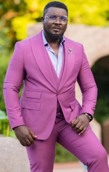 Mens Pink Suit - Magenta Color Big Lapel Vested Suit