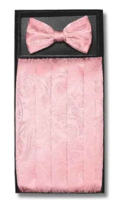 Mens Rose Gold Paisley Pattern Cummerbund and pre tied Bowtie Set