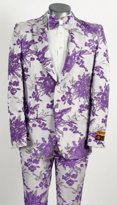 Purple Paisley Tuxedo suit + Matching Pants + Matching Bowtie