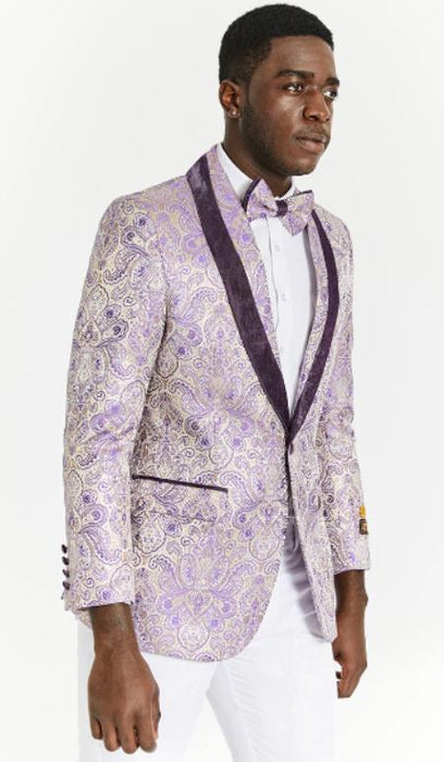 Purple Paisley Tuxedo suit + Matching Pants + Matching Bowtie