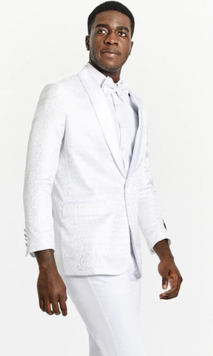 Mens One Button White Tuxedo Dinner Jacket