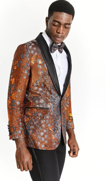 Mens One Button Rust Orange Tuxedo Blazer