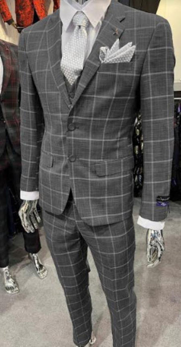 Mens Big Plaid Suits - Windowpane Suit - Charcoal