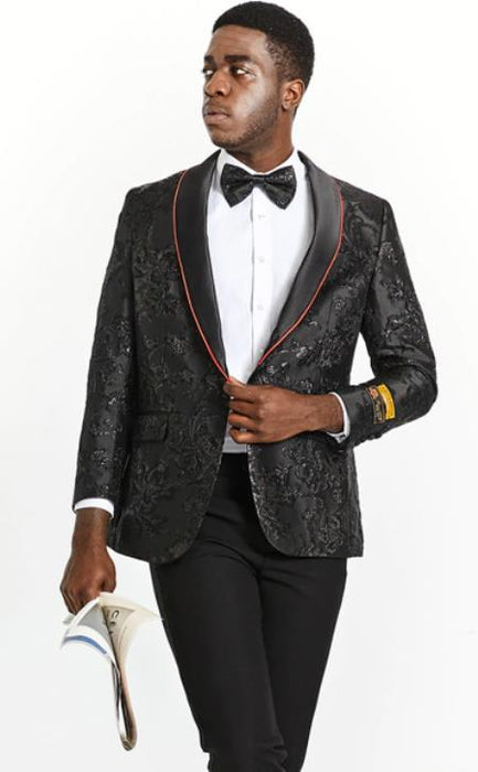 Big and Tall Dinner Jacket - Big Man Sport Jacket - Mens Blazer - Black and Red Trim