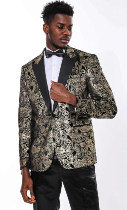 Paisley Blazers - Floral Blazer - Gold Tuxedo Dinner Jacket