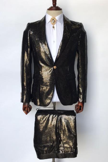 Black and Gold Sequin Tuxedo - Fashion Prom Suit - Wedding Tuxedo