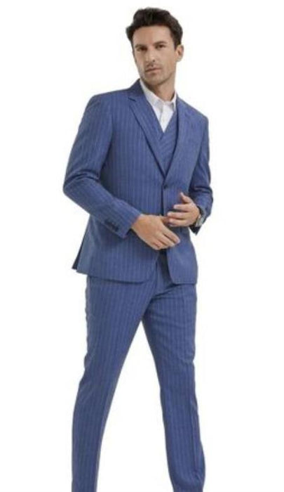 Mens Suits With Double Breasted Vest Blue