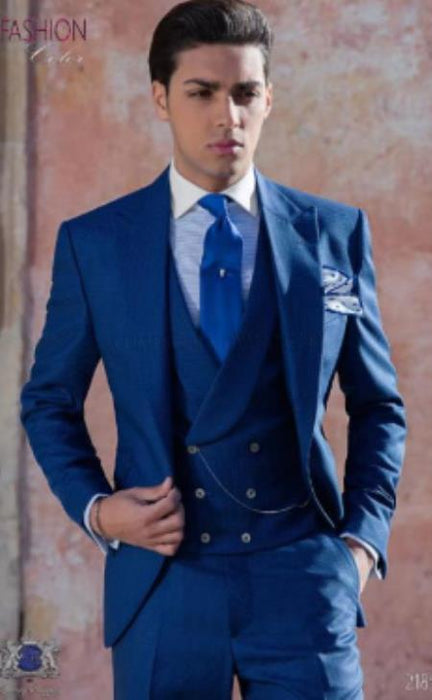 Mens Suits with Double Breasted Vest - Single Button Peak Lapel "Royal Blue" Suits