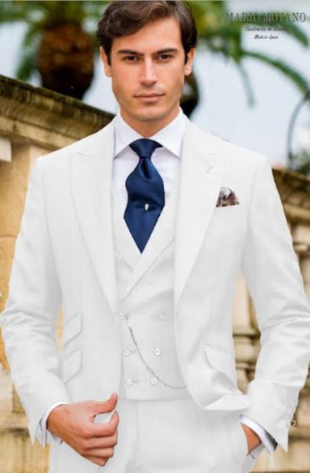 Mens One Button Peak Lapel Suit White