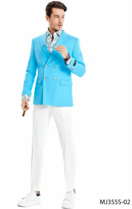 Linen Blazer - Mens Blazer - Double Breasted Blazer - Blue Blazer