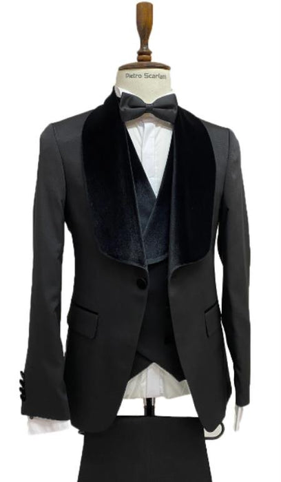 Black Tuxedo Dinner Jacket Wide Velvet Groom Tuxedo Jacket - Prom Blazer