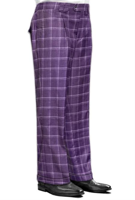 Mens Pant - Wide Leg Plaid Slacks - Mauve