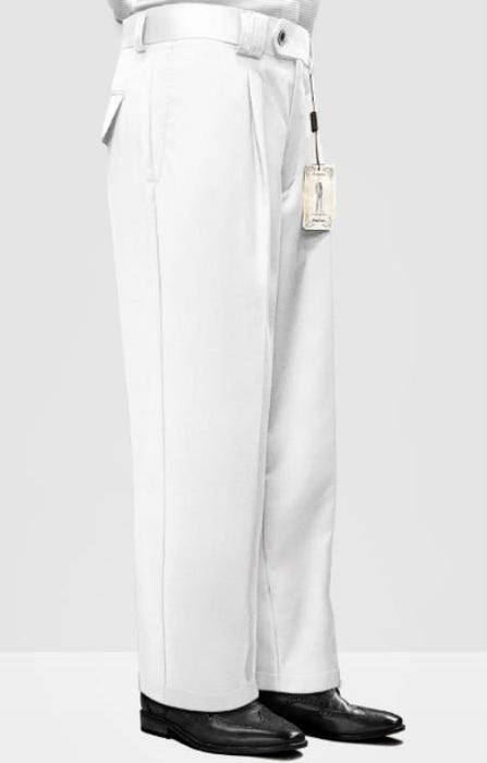 Mens Pant - Pleated Wide Leg - White