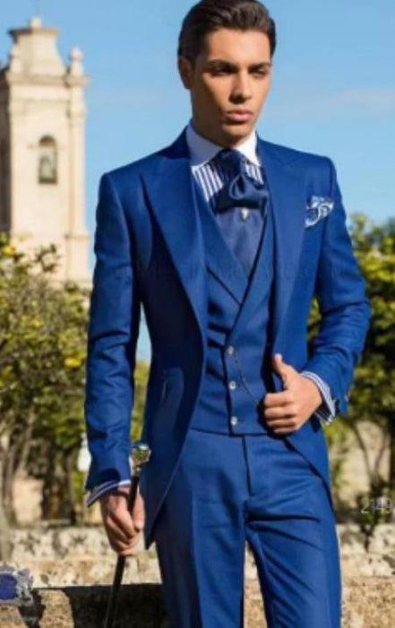 Royal Blue Suits - Cobalt Blue Vested 3 Pieces Suits - Wedding Suit