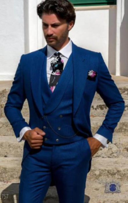 Royal Blue Suits - Cobalt Blue Vested 3 Pieces Suits - Wedding Suit