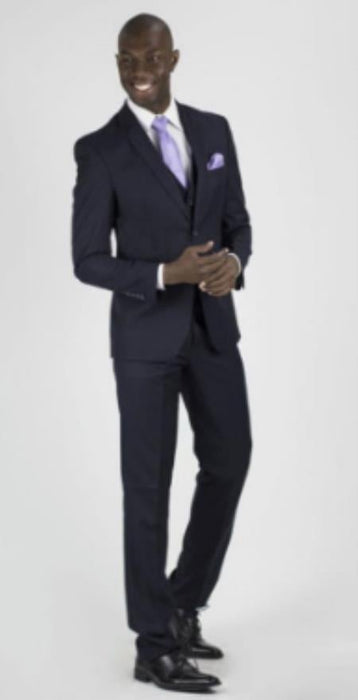 Mens Slim Fit Vested Suit - Slim Fit 3 Pieces Navy Suit