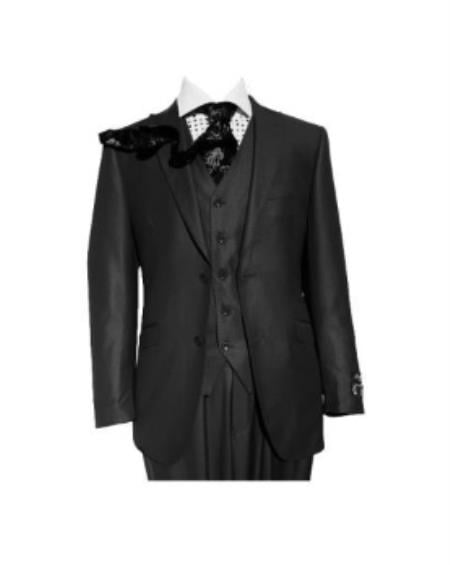 Mens Slim Fit Vested Suit - Slim Fit 3 Pieces Black Suit