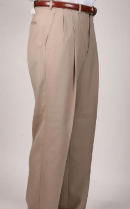 Mens Double Pleated Trousers - Double Pleated Dress Pants - Slacks Tan