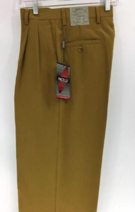 Mens Double Pleated Trousers - Double Pleated Dress Pants - Slacks Gold