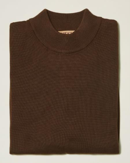 Mens Mock Neck Sweater Brown