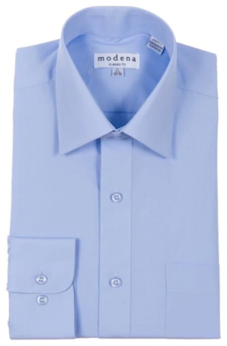 Mens Classic Fit Regular Cuffs Point Collar Blue