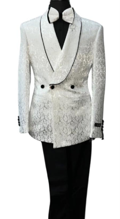 Mens Paisley Pattern Suit White and Black