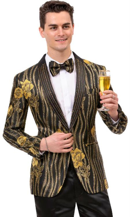 Mens Paisley Pattern and Prom Tuxedo in Black and Gold