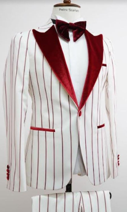 Bold Gangster - 1920 White and Red Pinstripe Tuxedos Suit