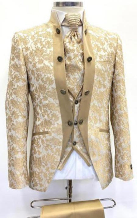 Mens Mandarin Collar Ivory