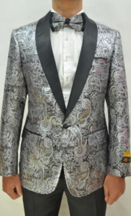 Mens Prom Blazer - Black and Silver Blazer For Homecoming