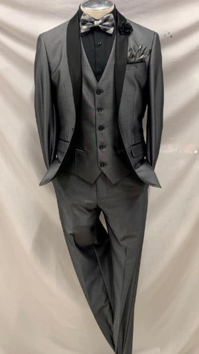 Mens One Button Shawl Lapel Suit Grey