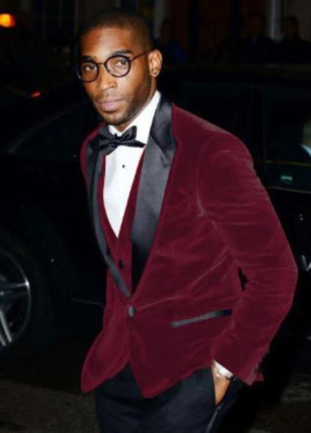 Mens Prom Blazer - Velvet Maroon Blazer For Homecoming