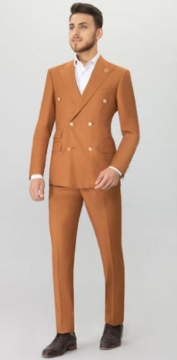 Double Breasted Suits With Gold Buttons - Rust - Copper Summer Color Suit