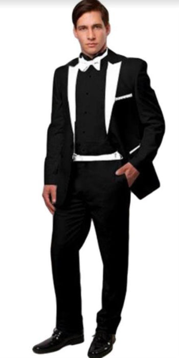 Mens Black and White Lapel Cowboy Tuxedo - White Cowboy Suit - Western Suit (Jacket + Pants)