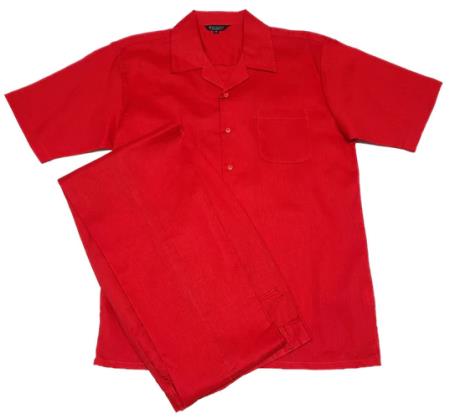 Mens Red Linen Leisure Suit