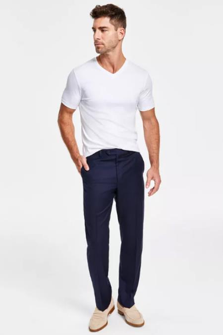 Mens Sharkskin Pants Navy Solid