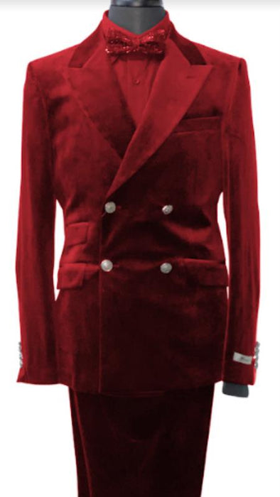 Velvet Suits - Double Breasted Suits - Slim Fit Suit - Burgundy