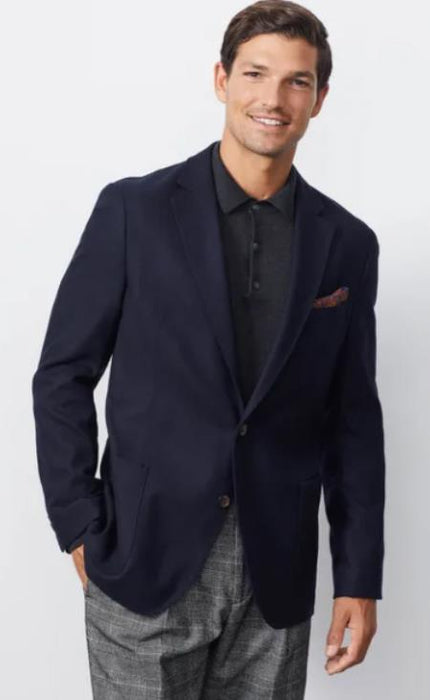 Mens Plaid Blazer - Windowpane Blazer - Textured Pattern Navy