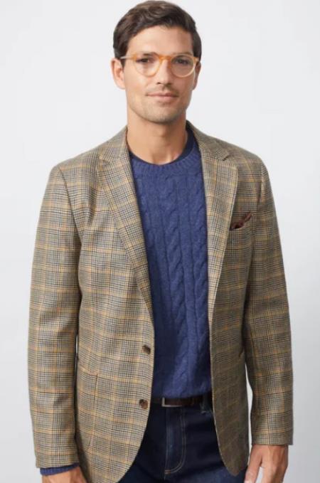 Mens Plaid Blazer - Windowpane Blazer - Textured Pattern Dark ~ Brown and Beige